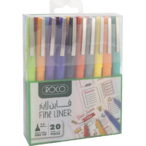 صورة روكو Finepen Iconic UF قلم خط رفيع، ألوان متنوعة، مم (ممتاز 0.4)، رأس  صغير، 20‎ قطعة