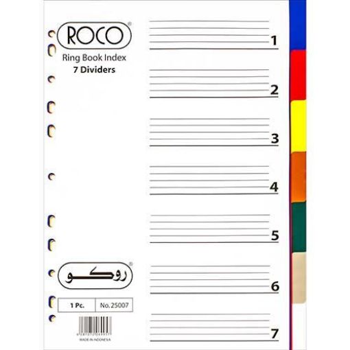 Picture of روكو Index Divider، A4، 7‎/‎علامات تبويب 1، علامة التبويب فارغة، الوان متنوعة، بلاستيك