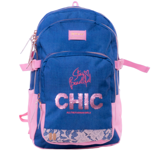 Picture of شنطة ظهربوز أزرق وزهري+جيب جوال+مقلمية